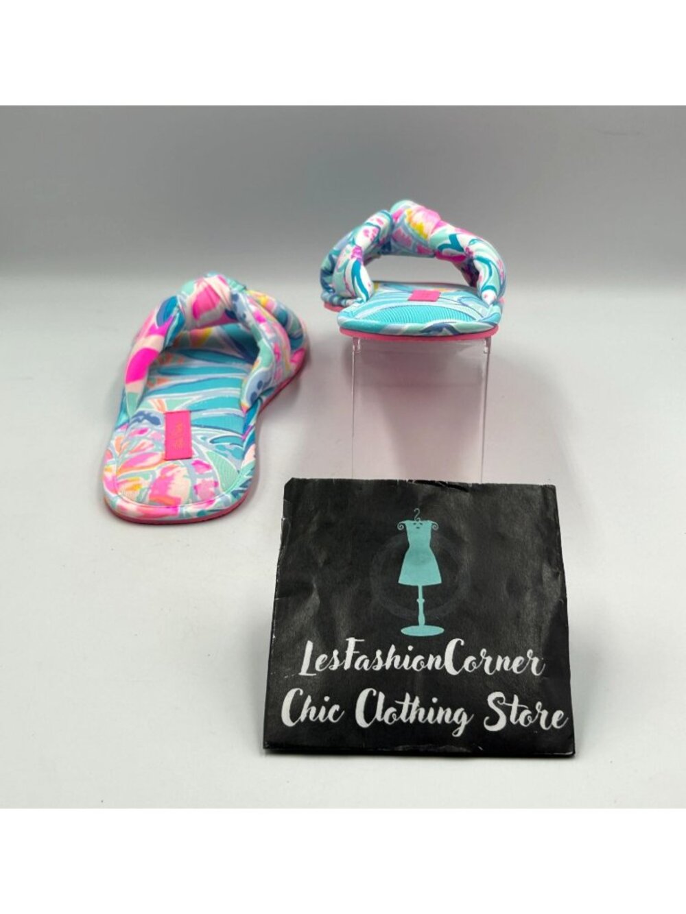 NWOT Lilly Pulitzer In The Sea Glass Aqua Rainforest Pool Slippers Sz S/M 3334 - Picture 4 of 16